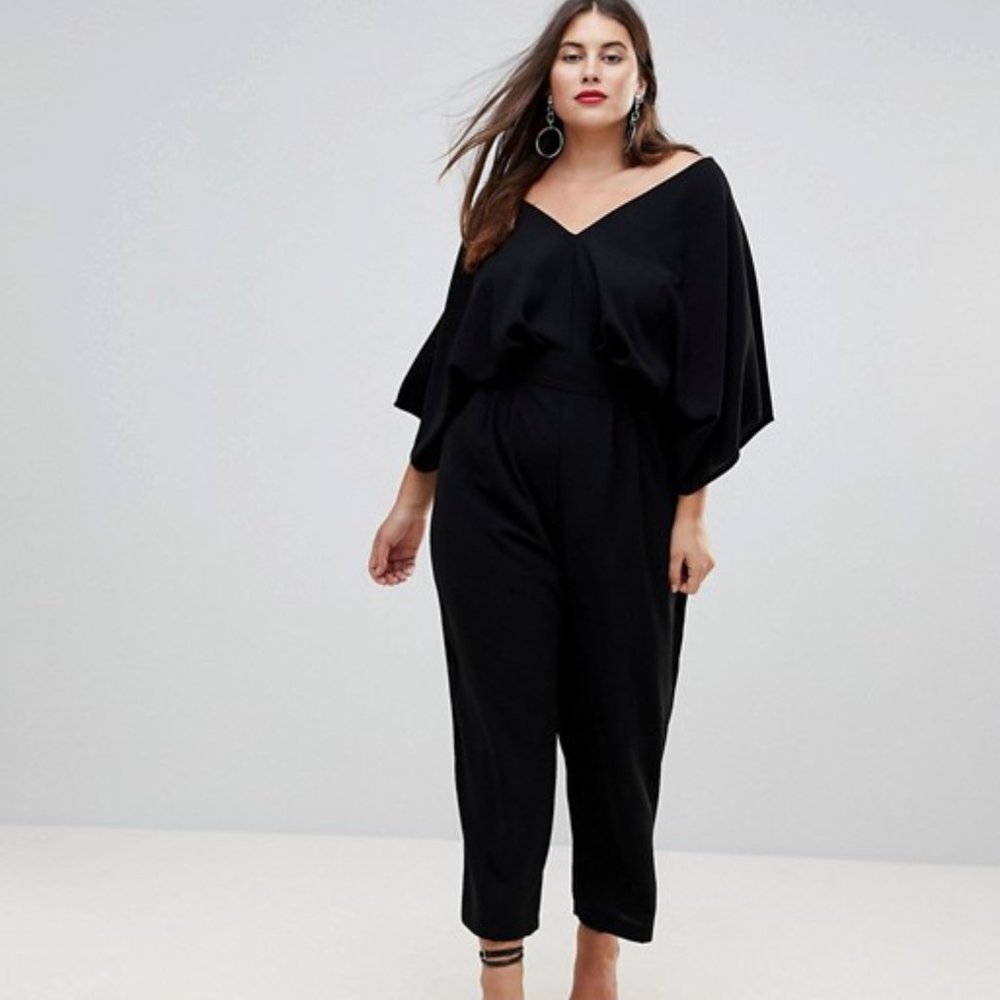 Asos Curve 24 Black Kimono Sleeve Peg Leg Jumpsuit